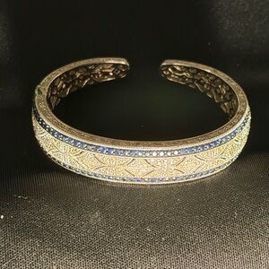 Sapphire and Diamond Antique Cuff Bracelet in Sterling Silver
